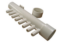Gentekk | MANIFOLD | 8-PORT 1" SLIP X 1" SPIGOT X (8) 3/8" RIBBED BARB WITH 3 BARB PLUGS & CAP | 8PSM1XSP